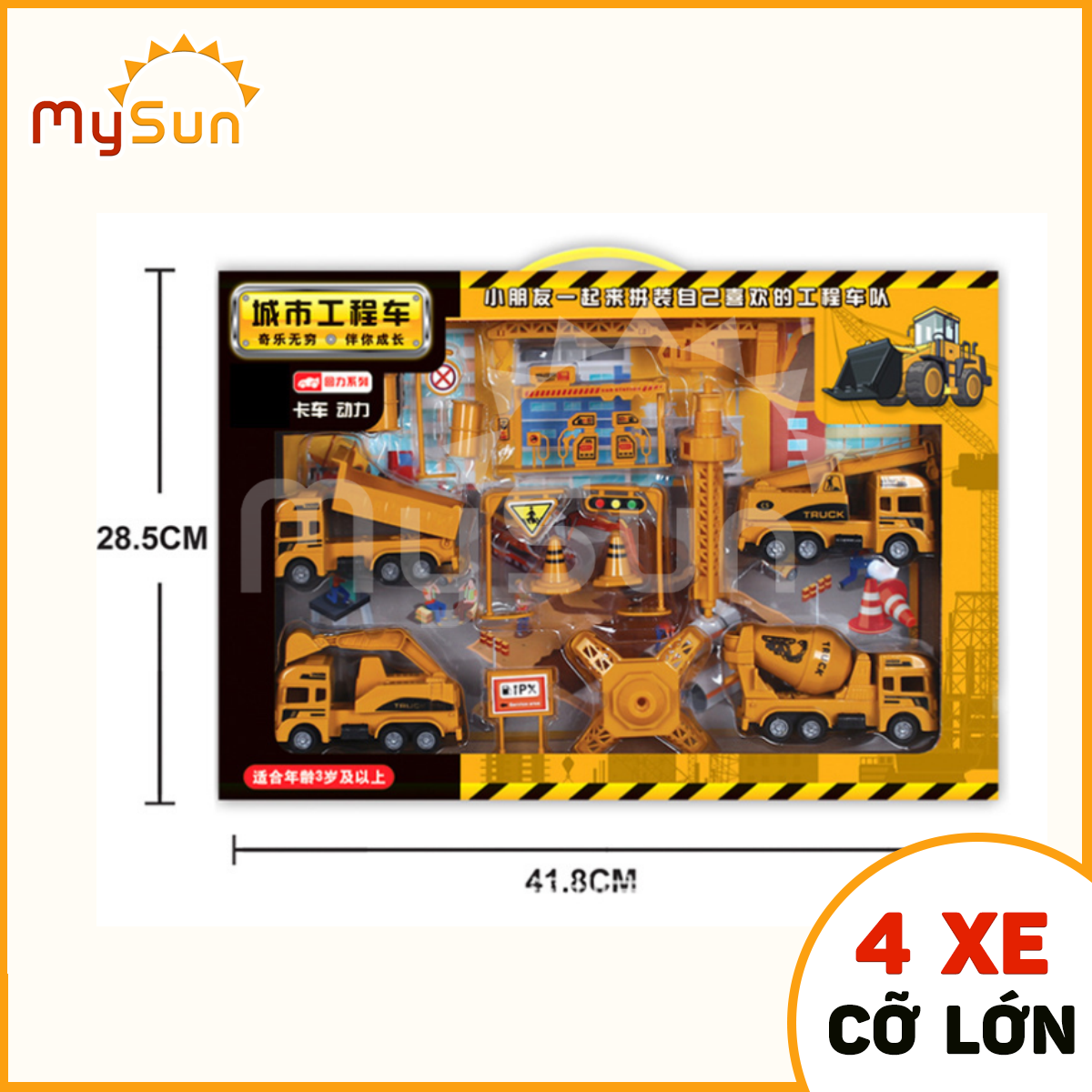 Bộ xe CÔNG TRÌNH đồ chơi cho bé trai mô hình: Cần cẩu Xe Ben Xe Tải Trộn bê tông – MySun