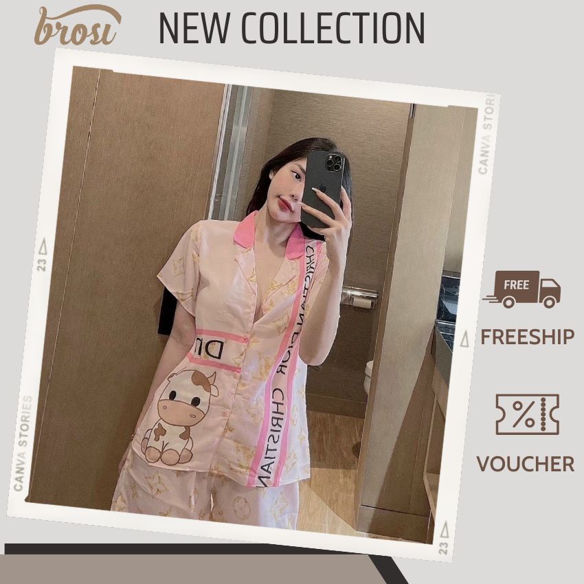 Đồ Bộ Pijama Lụa Mango Mặc Nhà Quần Đùi Áo Cộc Tay BROSI