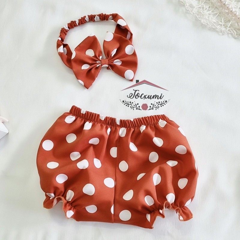 [SET 3 MÓN] SET BỘ NƠ LỆCH VAI CHẤM CAM SIÊU SANG [THIẾT KẾ] - Tocxumi House