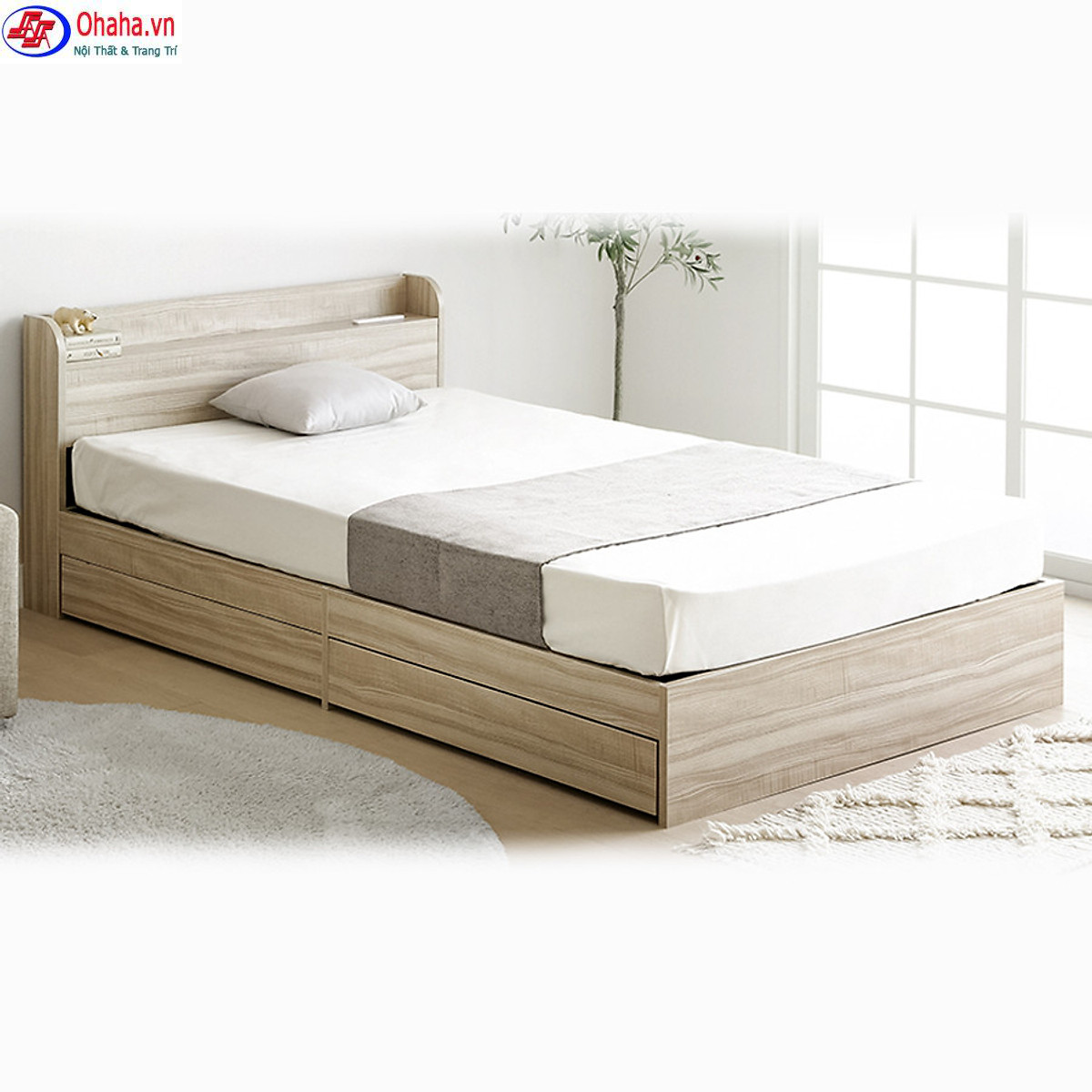 [ Freeship HCM ] [ Trả góp 0%] GIƯỜNG NGỦ GỖ CÔNG NGHIỆP CAO CẤP OHAHA - GC008 - Màu xám khói