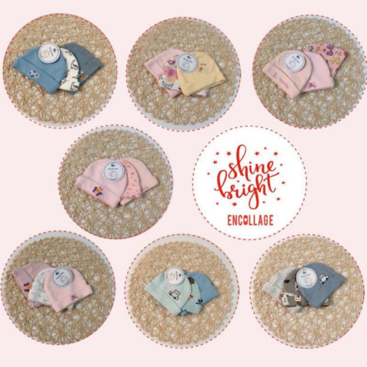 Set 3 mũ nỉ cotton 2 lớp cho bé