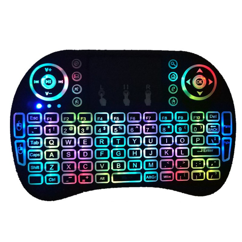 Bàn phím wireless mini kiêm chuột bay chuyên dùng cho android tv box, smart tv, laptop có led