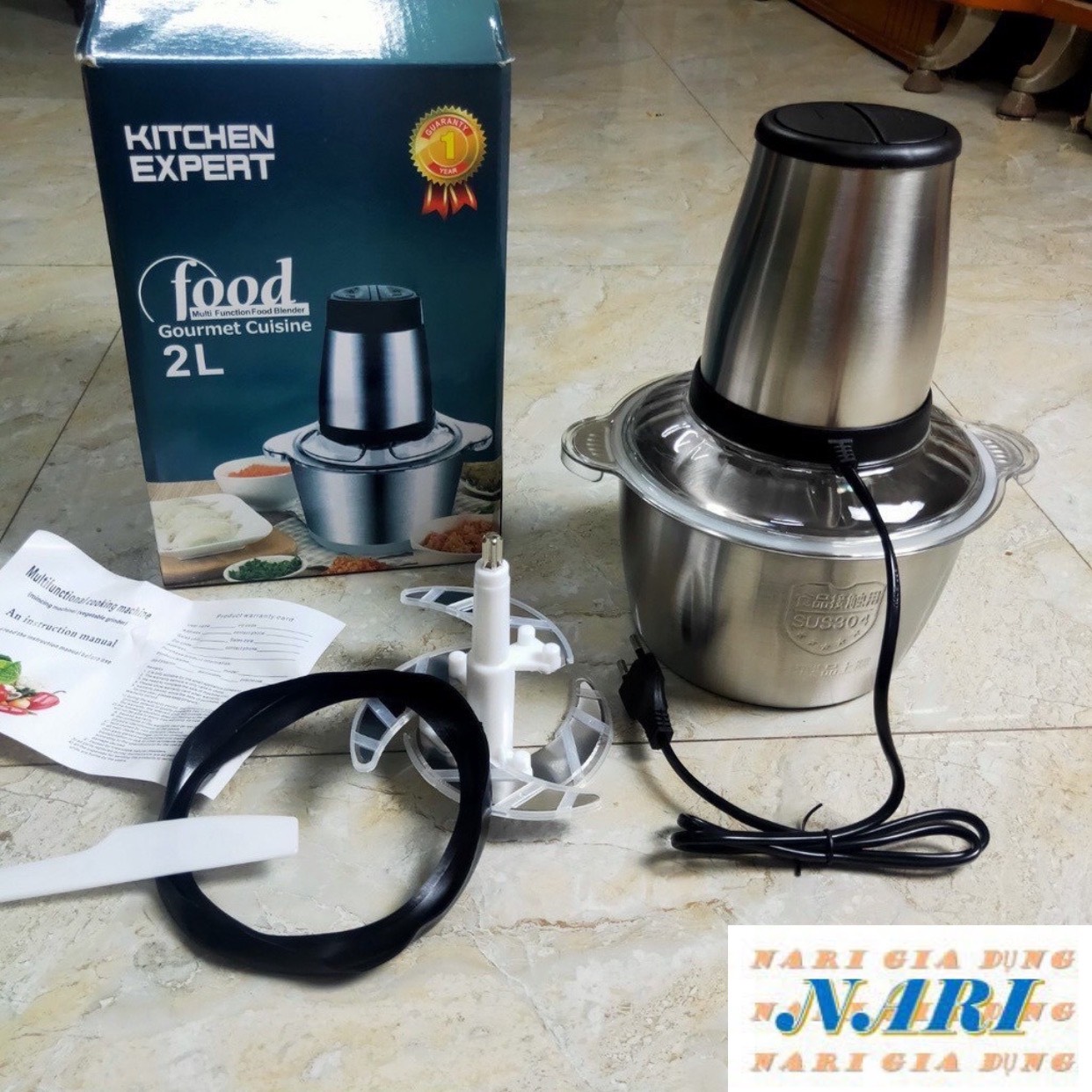 Máy xay thịt, máy xay đa năng, công suất 250W, cối inox304, 4 lưỡi dao sắc bén đa năng tiện dụng - gia dụng Nari
