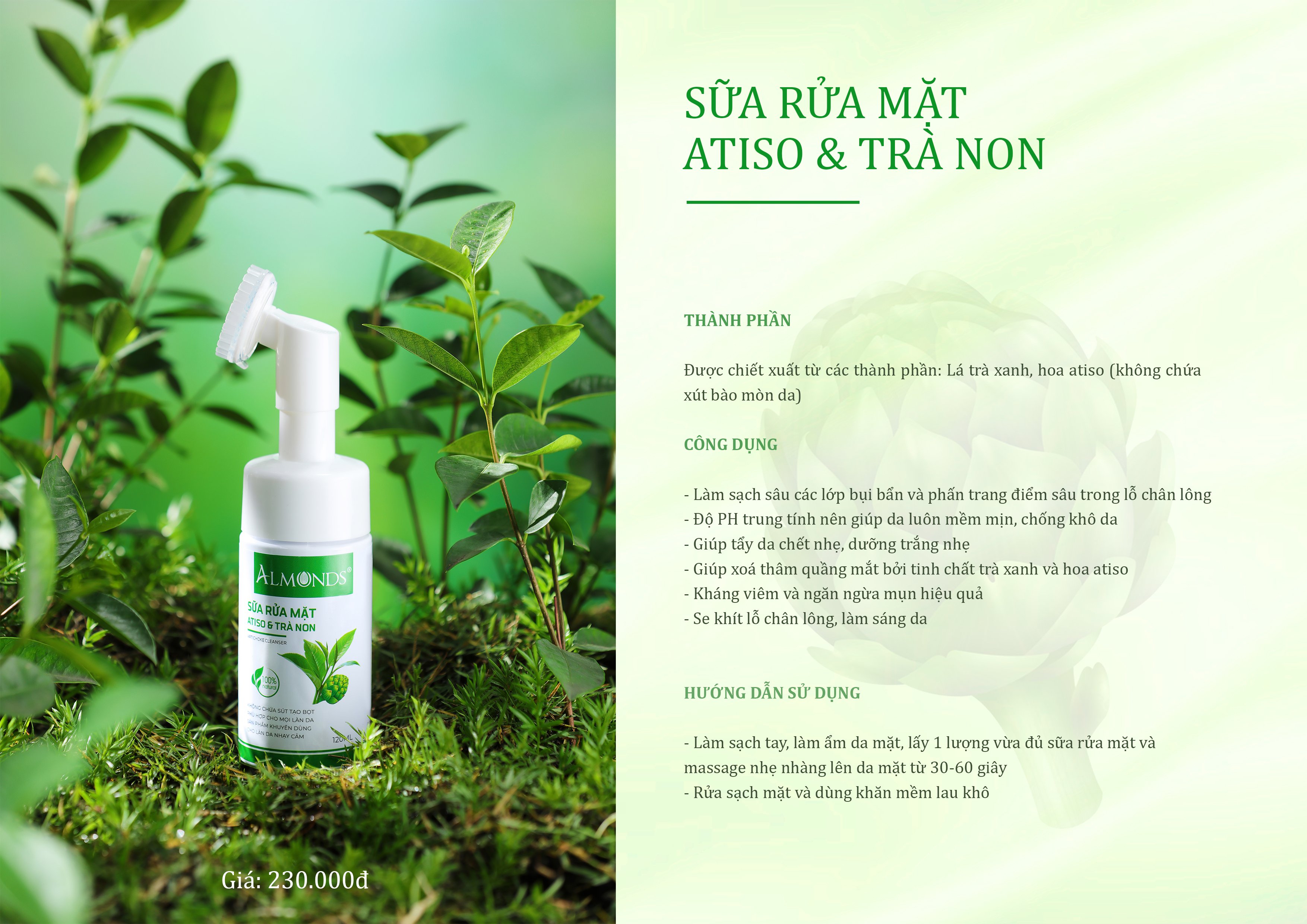 SỮA RỮA MẶT ATISO VÀ TRÀ NON ALMONDS 150ML