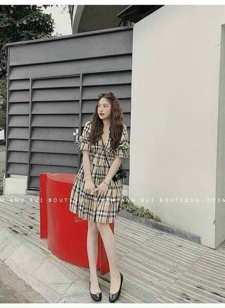Đầm babydoll sọc caro dể thương- thời trang dạo phố siêu đẹp anzin