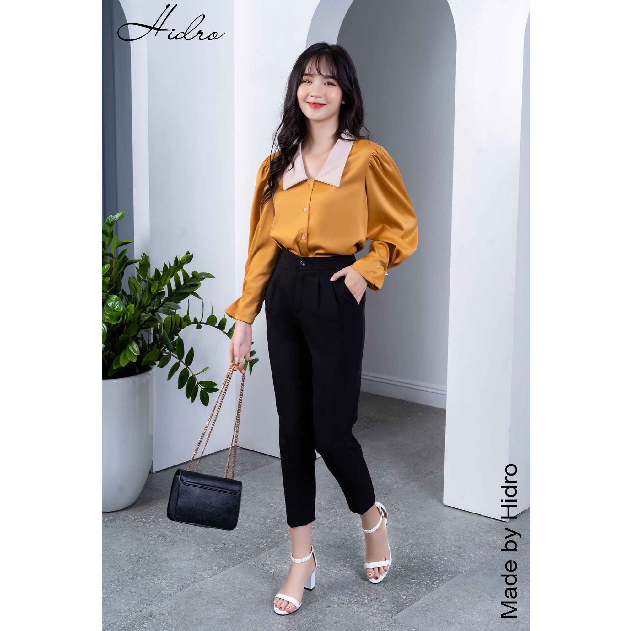 HIDRO Set áo lụa gân vàng mix quần baggy