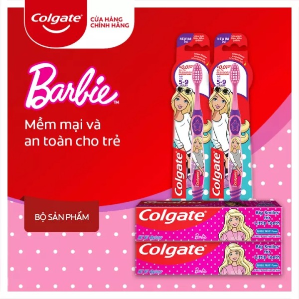 Bộ 2 kem đánh răng 40g và bản chải Colgate cho trẻ em Barbie