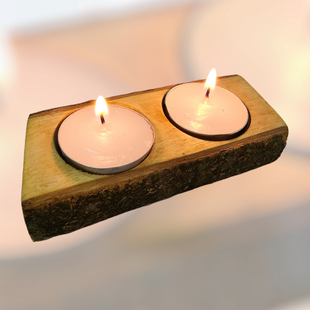 Chân Đế Gỗ Đựng 2 Nến Tealight - Gỗ Thiên Nhiên