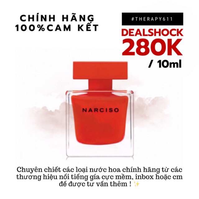 Nước hoa mẫu thử 𝐍𝐚𝐫𝐜𝐢𝐬𝐨 𝐑𝐨𝐮𝐠𝐞 edp đỏ 10ml