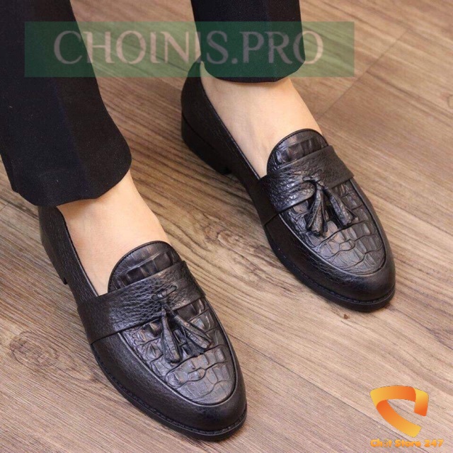 Giày lười da dập vân cá sấu siêu đẹp- lót da trong