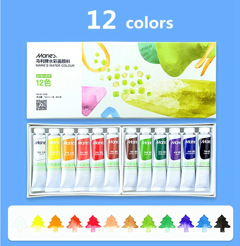 Màu nước Maries dạng tuýp 12ml (set 12/18/24/36 màu) Water color