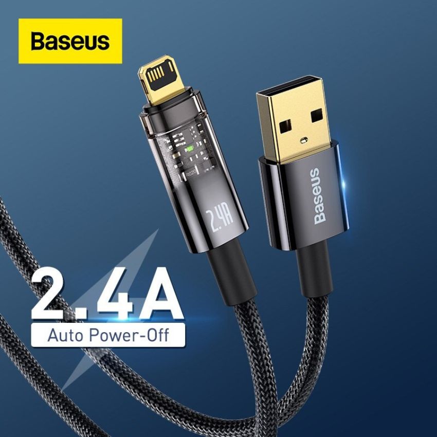 Cáp tự ngắt Baseus Explorer Series Auto Power-Off Fast Charging Data Cable USB to IP 2.4A sạc nhanh, truyền dữ liệu 480 Mbps cho Iphone 13 pro max