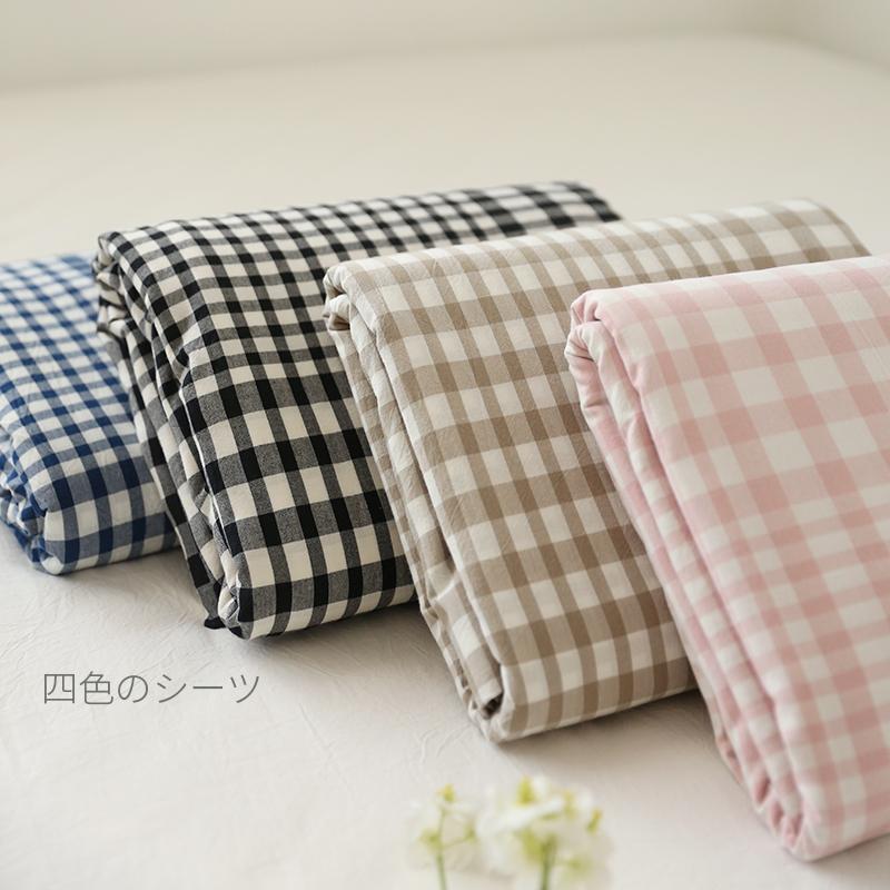 Sợi Bông Giặt Nước Huỳnh Quang Giản Lược 100% Cotton Phong Cách Nhật Bản Nhiều Kiểu Phối Đồ Kẻ Sọc Ga Trải Giường Màu Hồng Đen Đơn Chiếc Ga Bọc Đệm