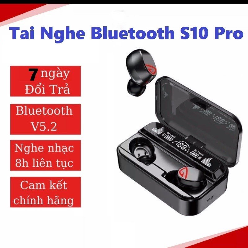 Tai nghe bluetooth V5.2 S10 Pro cao cấp, cảm ứng vân tay, hỗ trợ đàm thoại, nghe nhạc 10h, kiêm sạc dự phòng 2200mAh  - Bảo hành 1 ĐỔI 1.