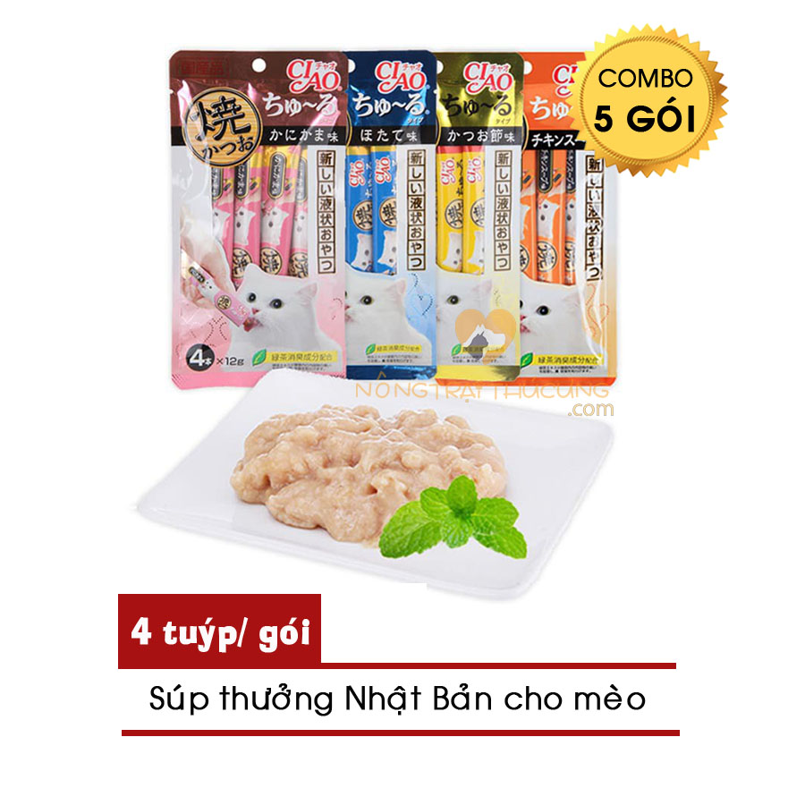 [Combo 5 gói] Súp thưởng CIAO Churu Cho Mèo - 4 thanh/gói - [Nông Trại Thú Cưng]