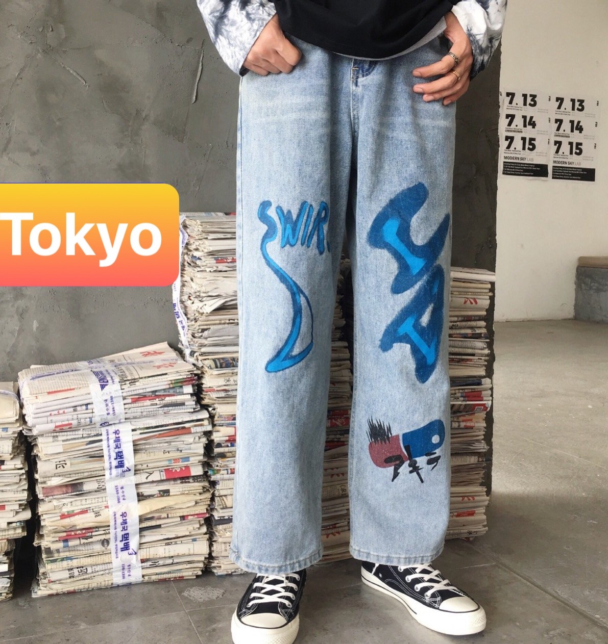 QUẦN BAGGY JEAN NAM CHẤT BÒ XANH ỐNG SUÔNG RỘNG THÊU UNISEX CAO CẤP DB-43 - TOKYO FASHION