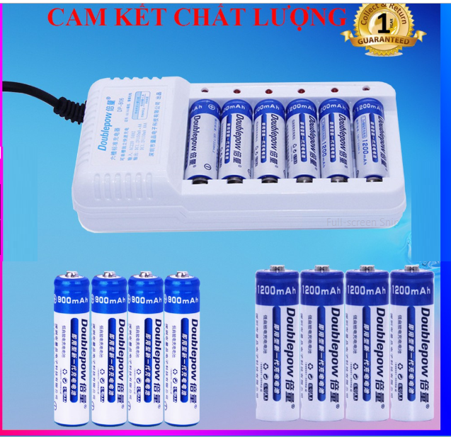 Combo Sạc pin 6 cổng, sạc AA, AAA chất lượng cao DP-B06 - DoublePow + tặng kèm pin AA, AAA cùng hãng (tùy chọn loại pin)