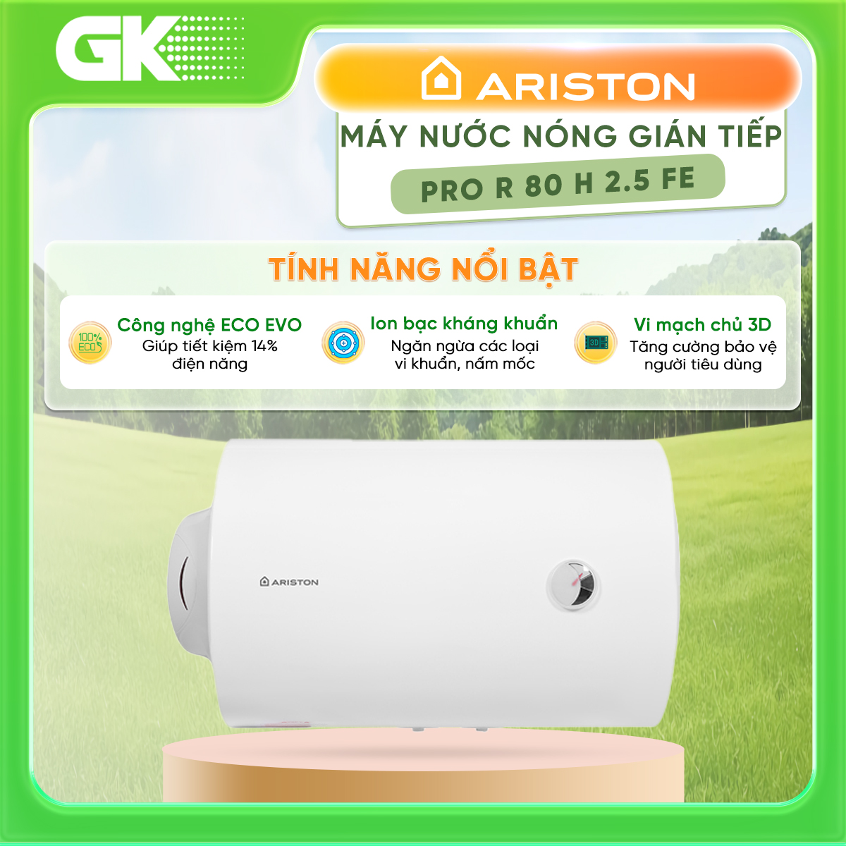 Bình nóng lạnh ariston pro r 80 h 2.5 fe - 80 lít - giao toàn quốc - freeship hcm