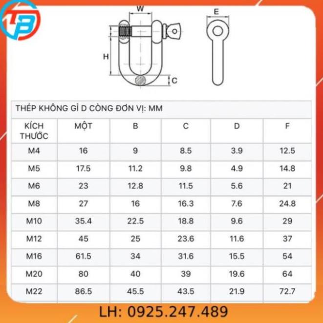 MANÍ U INOX 304 ( Mã lý U INOX 304 ) cáp thép Thái Bình Vina
