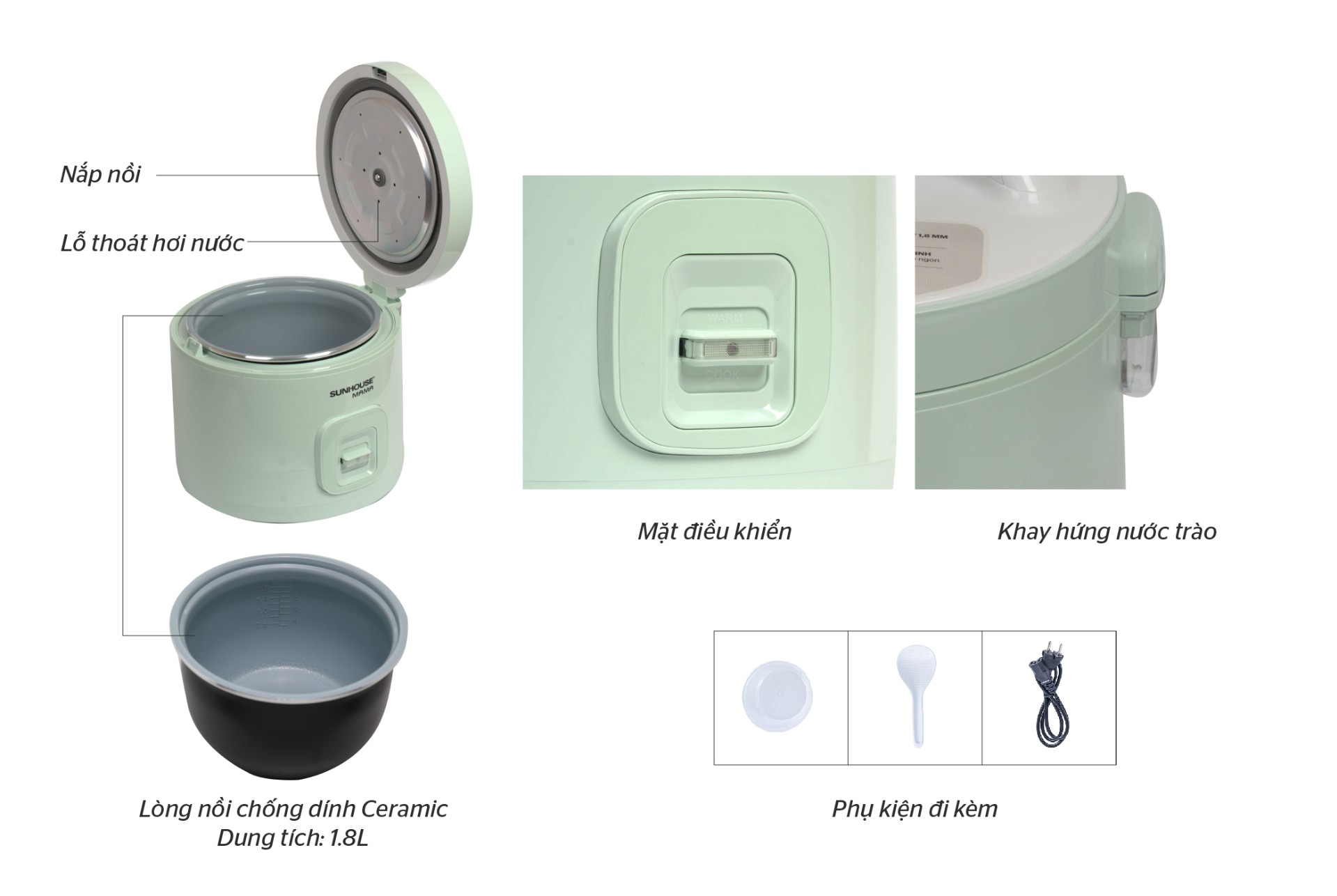 [Sunhouse Chính Hãng] Nồi Cơm Điện 1.8 Lít Sunhouse SHD8665B
