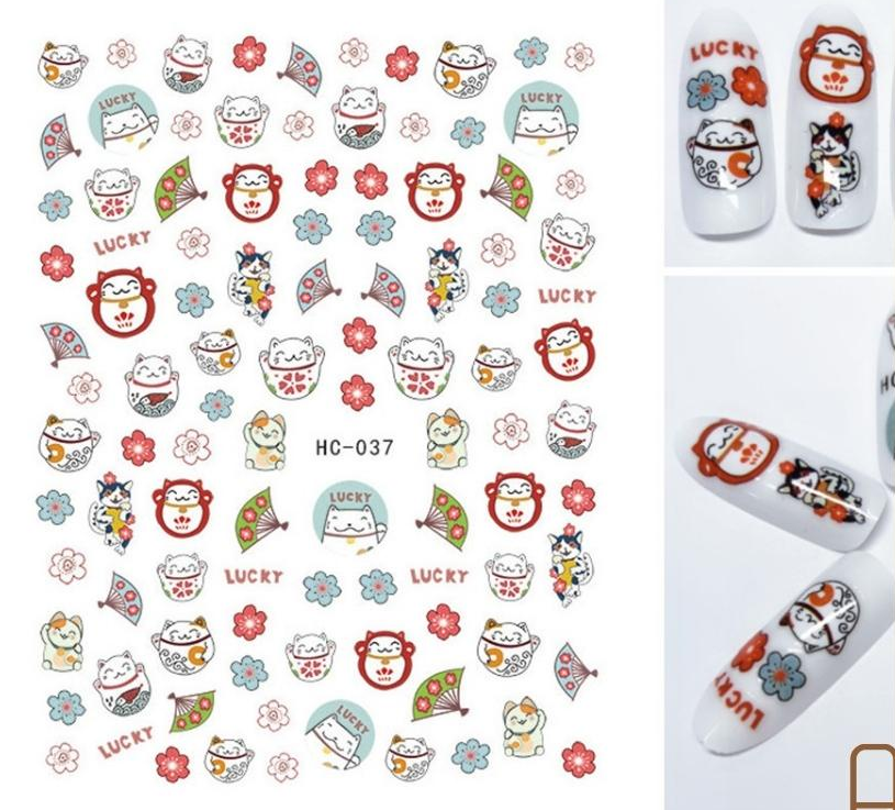 Miếng Dán Móng Tay 3D Nail Sticker Tráng Trí Hoạ Tiết Tết Mèo Thần Tài EB068