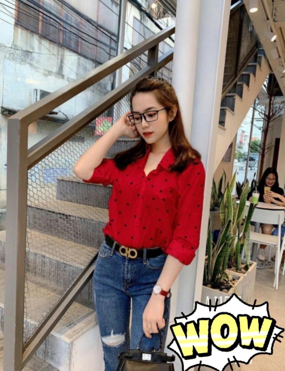 Áo sơ mi nữ chấm bi