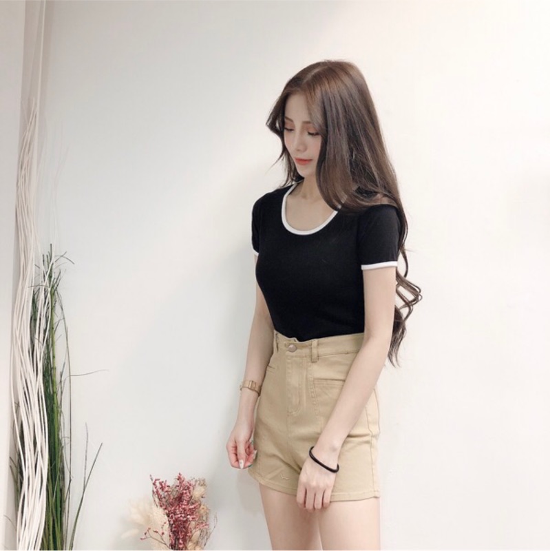 Áo thun nữ form body phối viền màu thời trang