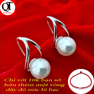 Bông tai nữ Bạc Quang Thản, khuyên tai nữ ngọc trai nhân tạo size 10 ly thumbnail