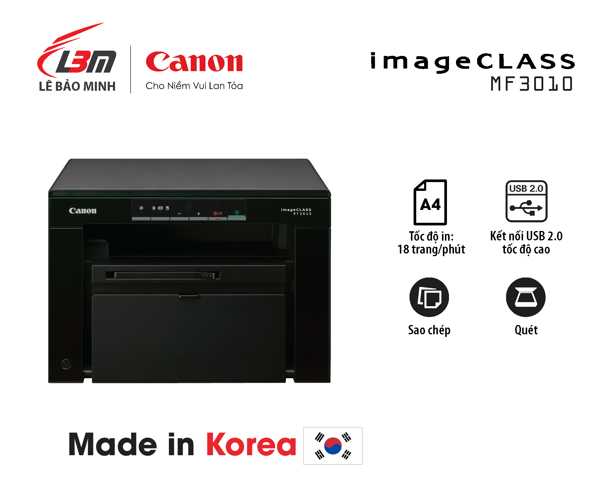 [Trả góp 0%]Máy in laser đa chức năng canon MF3010 (hành chính hãng Lê Bảo Minh)