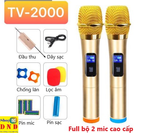 Full bộ Mic đa năng HUANGSHI TV-2000, Micro karaoke không dây, khoàng cách lên đến 50m sóng UHF siêu nhạy bén phù hợp đa dạng và tối ưu gọn nhẹ