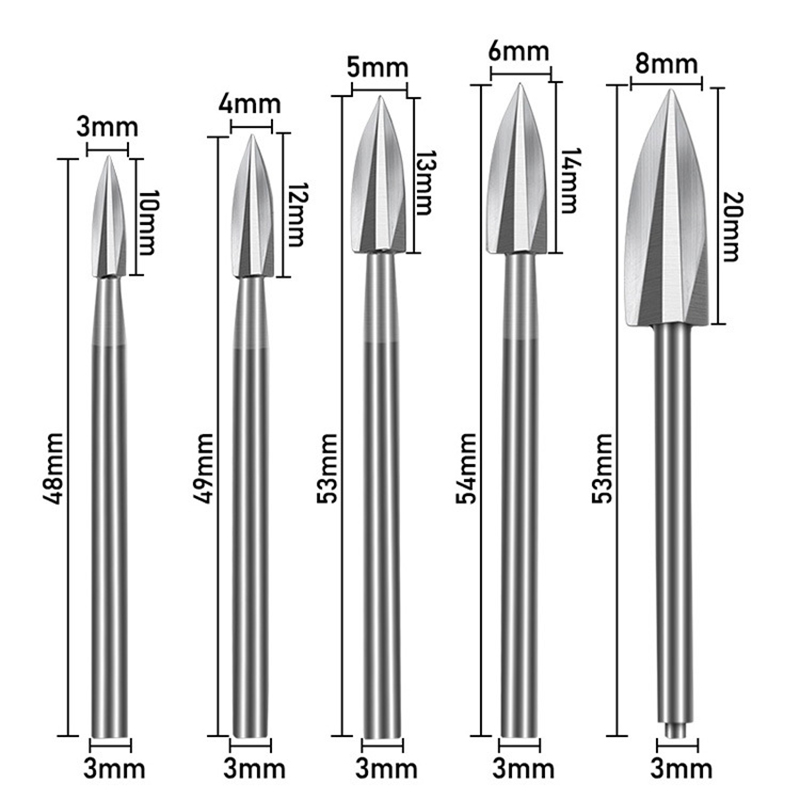 Bộ 5 mũi điêu khắc gỗ 3-8mm trục cán 3mm