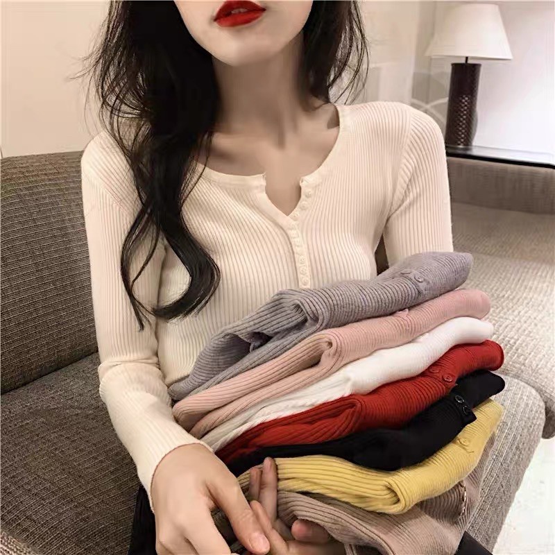 ÁO len nữ dài tay nhiều khuy cúc dọc