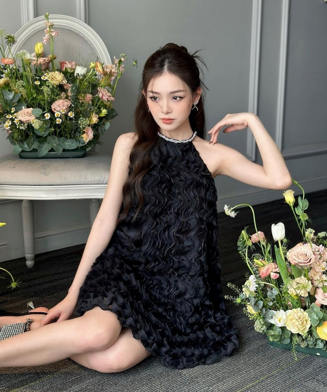 Váy kiểu nữ cổ yếm phối cổ đá dáng xòe Linly Store V-VPC4