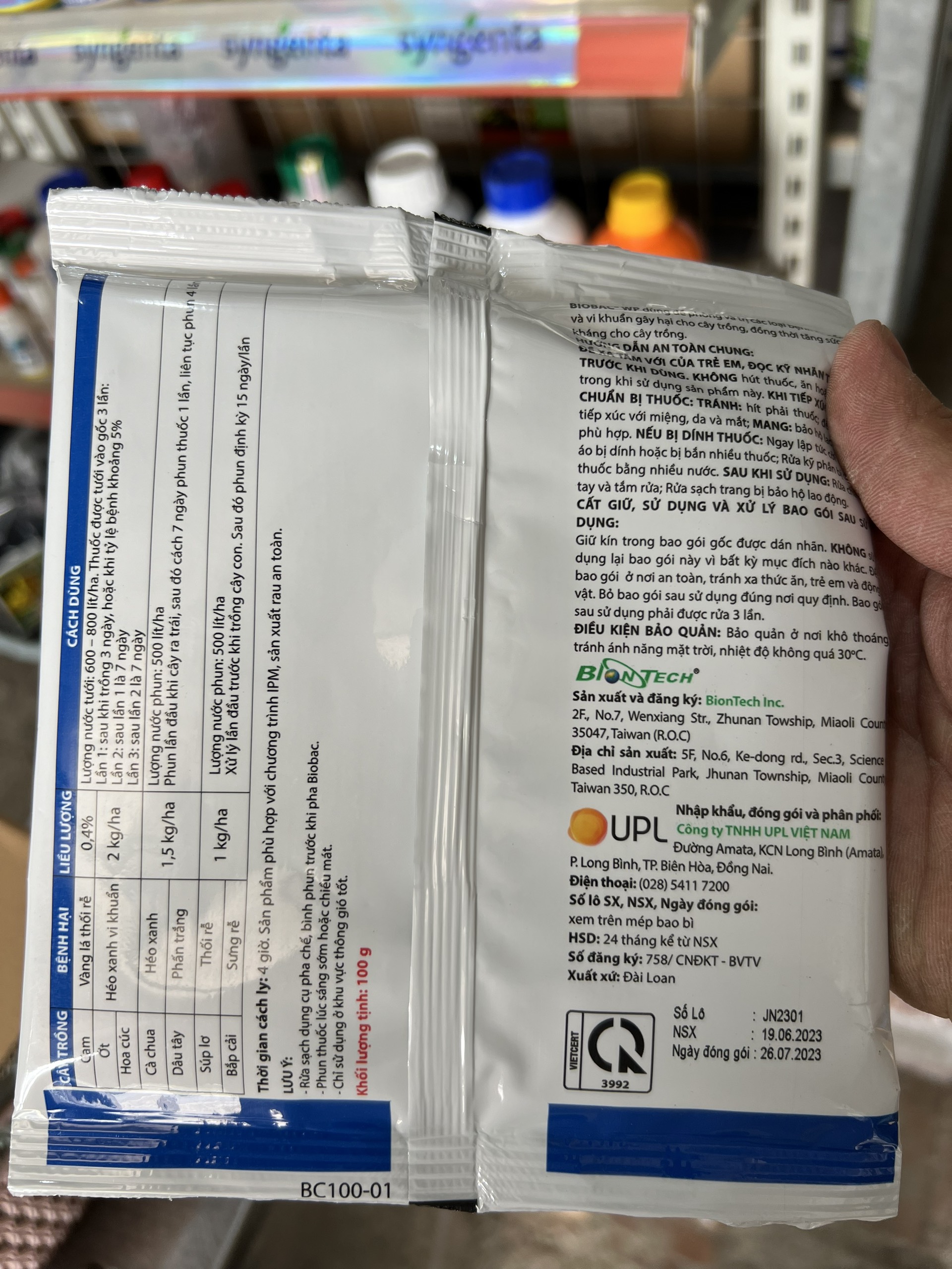 Thuốc trừ bệnh sinh học BIOBAC wp (gói 100gr)