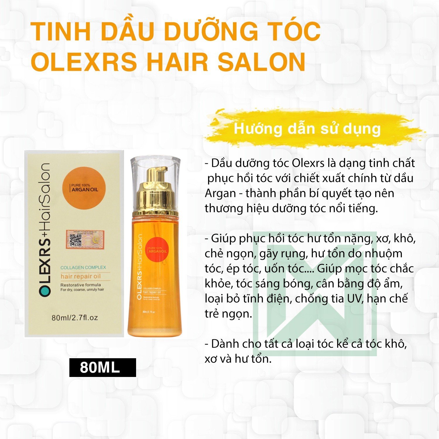 Tinh dầu dưỡng tóc phục hồi ngừa trẻ ngọn Olexrs Hair Salon 80ML