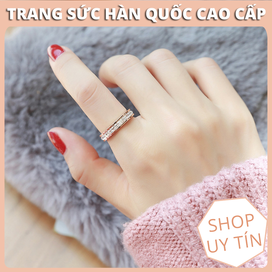 Nhẫn Đôi Nam Nữ Titan Cao Cấp Ko Đen Đính 2 Hàng Đá