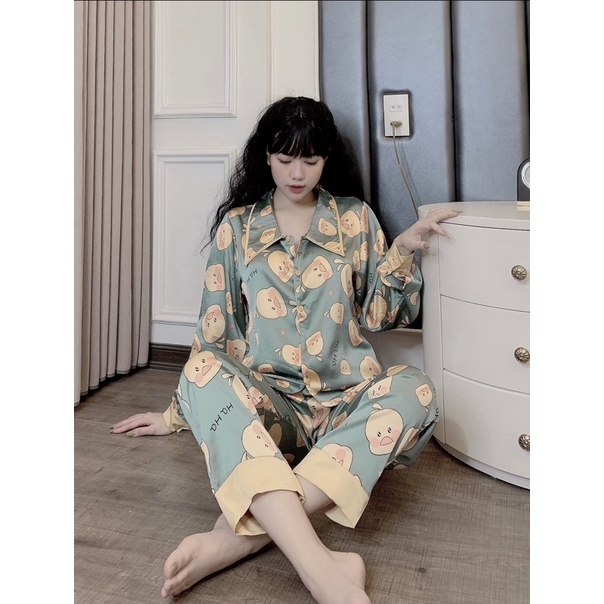 [XÃ KHO] Bộ Mặc Nhà Pyjama Lụa Hoạ Tiết Vịt [ ẢNH SHOP CHỤP ]