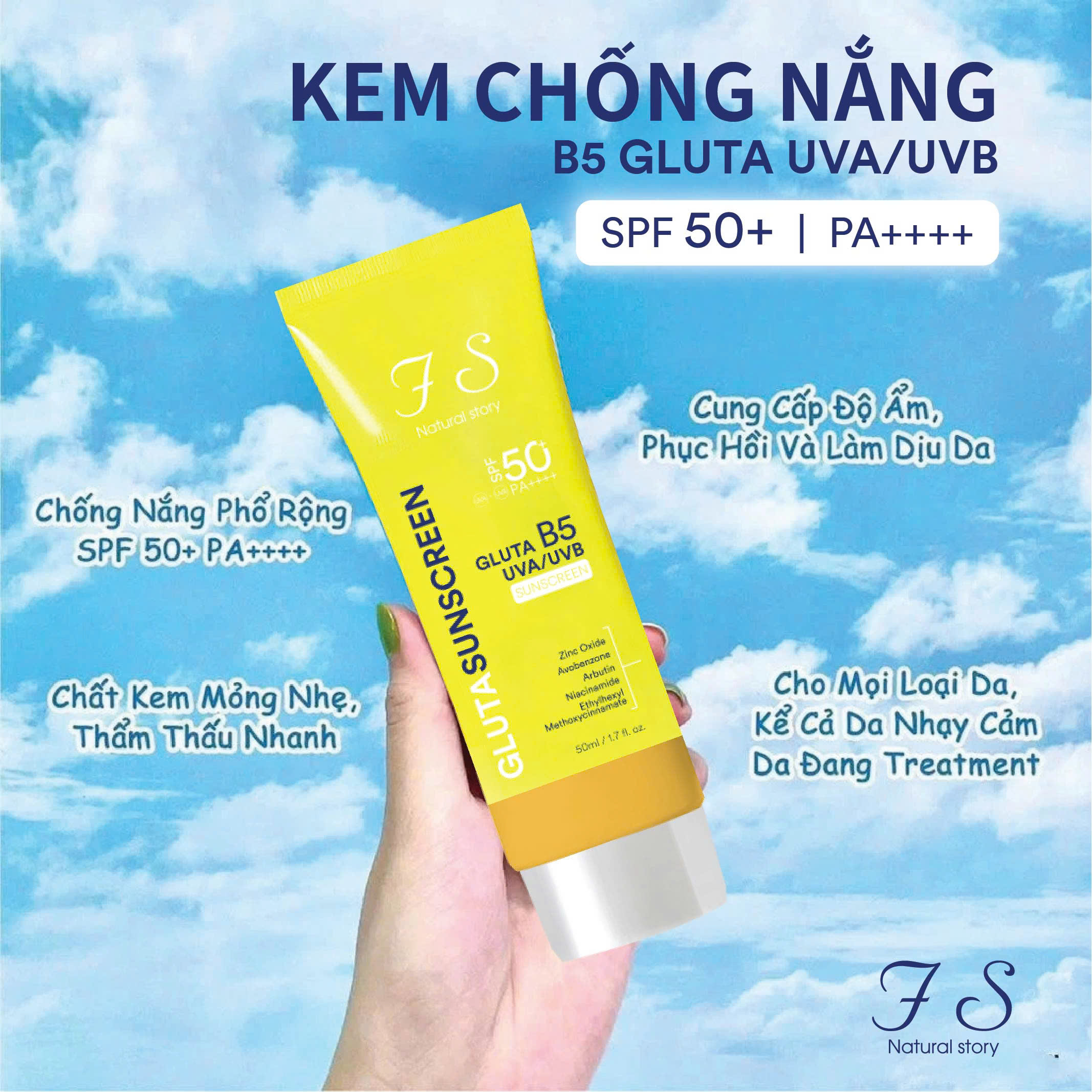 kem chống nắng glutathione Kem chống nắng ức chế Nám B5 Glutathione SPF 75, PA+++ 50ml