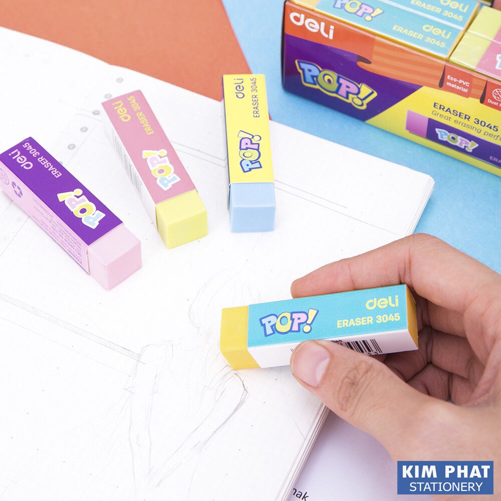 Gôm tẩy 2B 4 màu POP DELI E3045 (Combo 2 cái)
