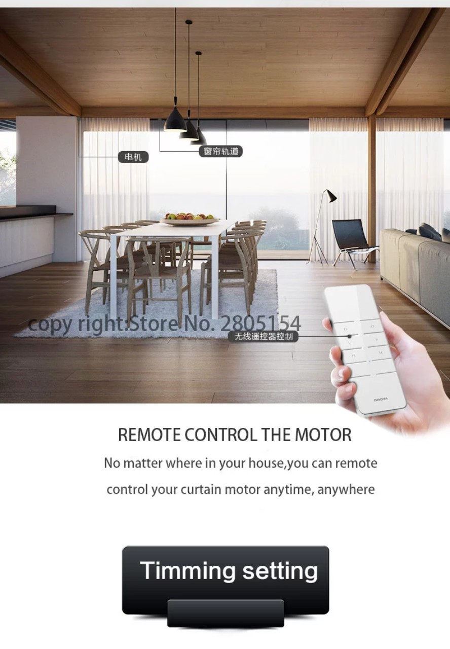 Động cơ rèm Motor Dooya DT82TV + Remote ( hoạt động yên tĩnh)