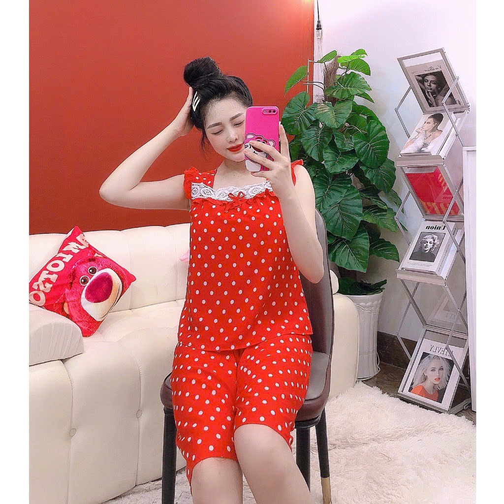 Bộ lửng chấm bi vải lụa hàn - đồ bộ lửng nguyên khánh store