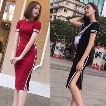 Váy body xẻ tà cổ tim sọc đen trắng  Shopee Việt Nam