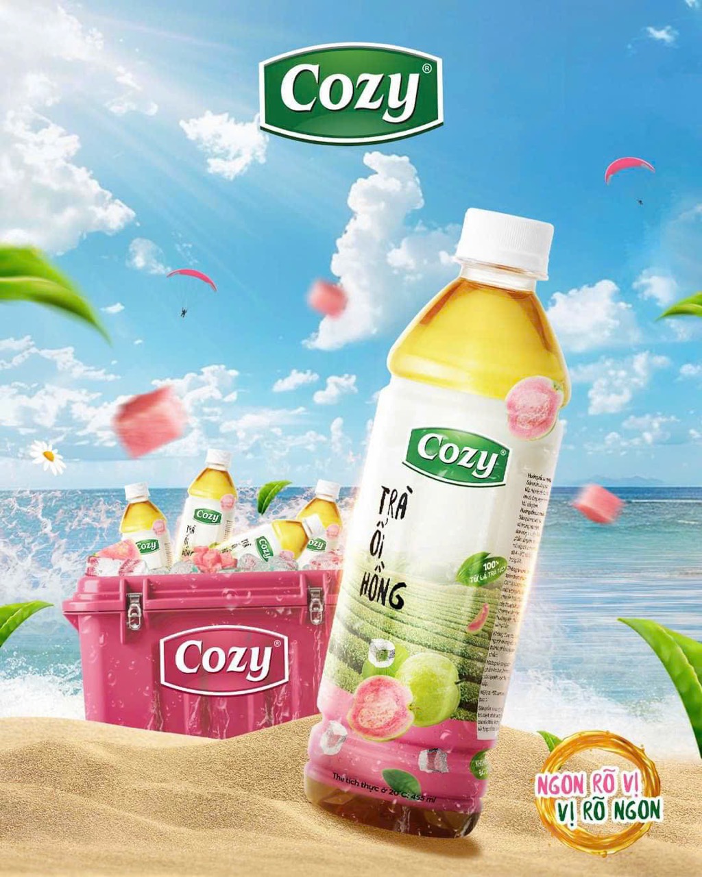 Lốc 6 chai trà ổi hồng 455ml uống liền cozy - trà trái cây thơm ngon rõ vị ổi hồng tươi mát, ngọt thanh