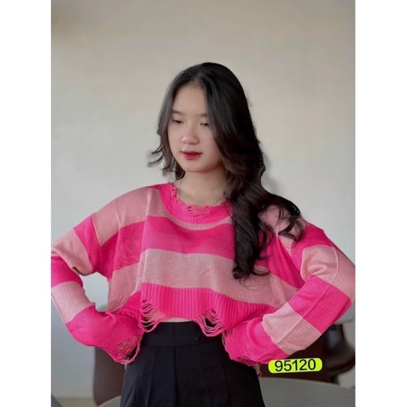 Áo len dài tay croptop có cào rách cá tính - lcxa192