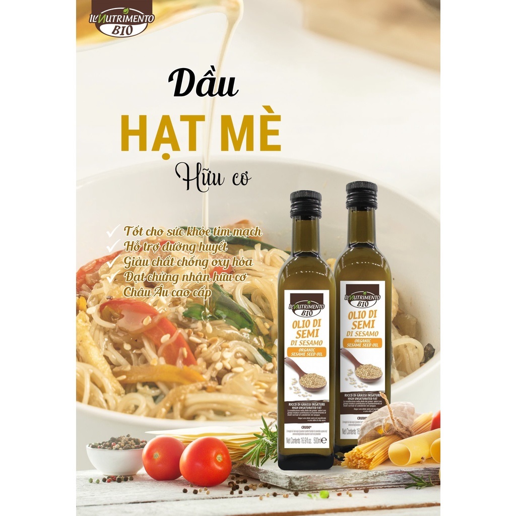 [IL Nutrimento]Dầu hạt mè hữu cơ ép thô (Organic Sesame Oil) - 500ml
