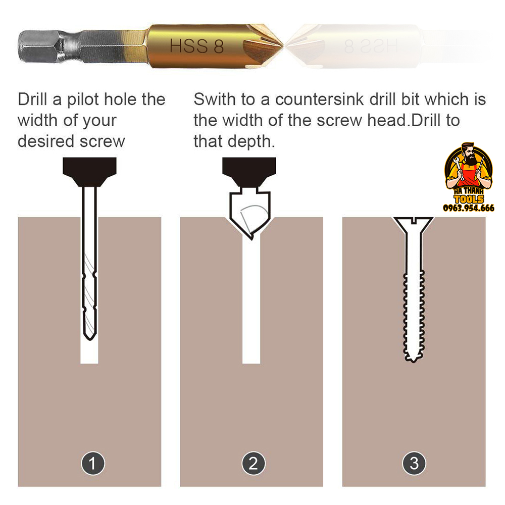 Bộ 6 Mũi Khoan Âm Vít Gỗ Phủ Titanium