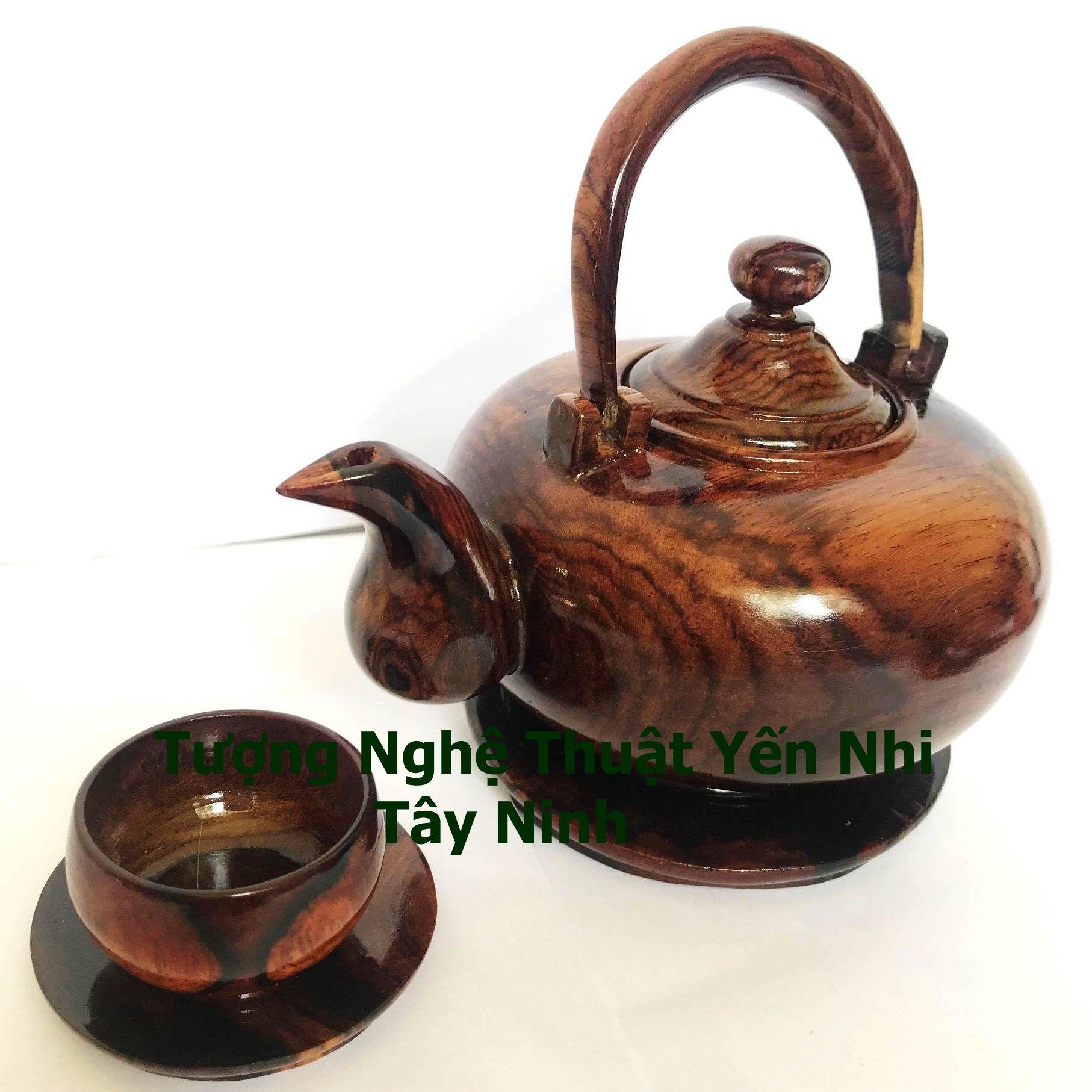 Bộ ấm chén trà gỗ Cẩm cao cấp có dĩa (1 ấm+ 6 chén + dĩa)