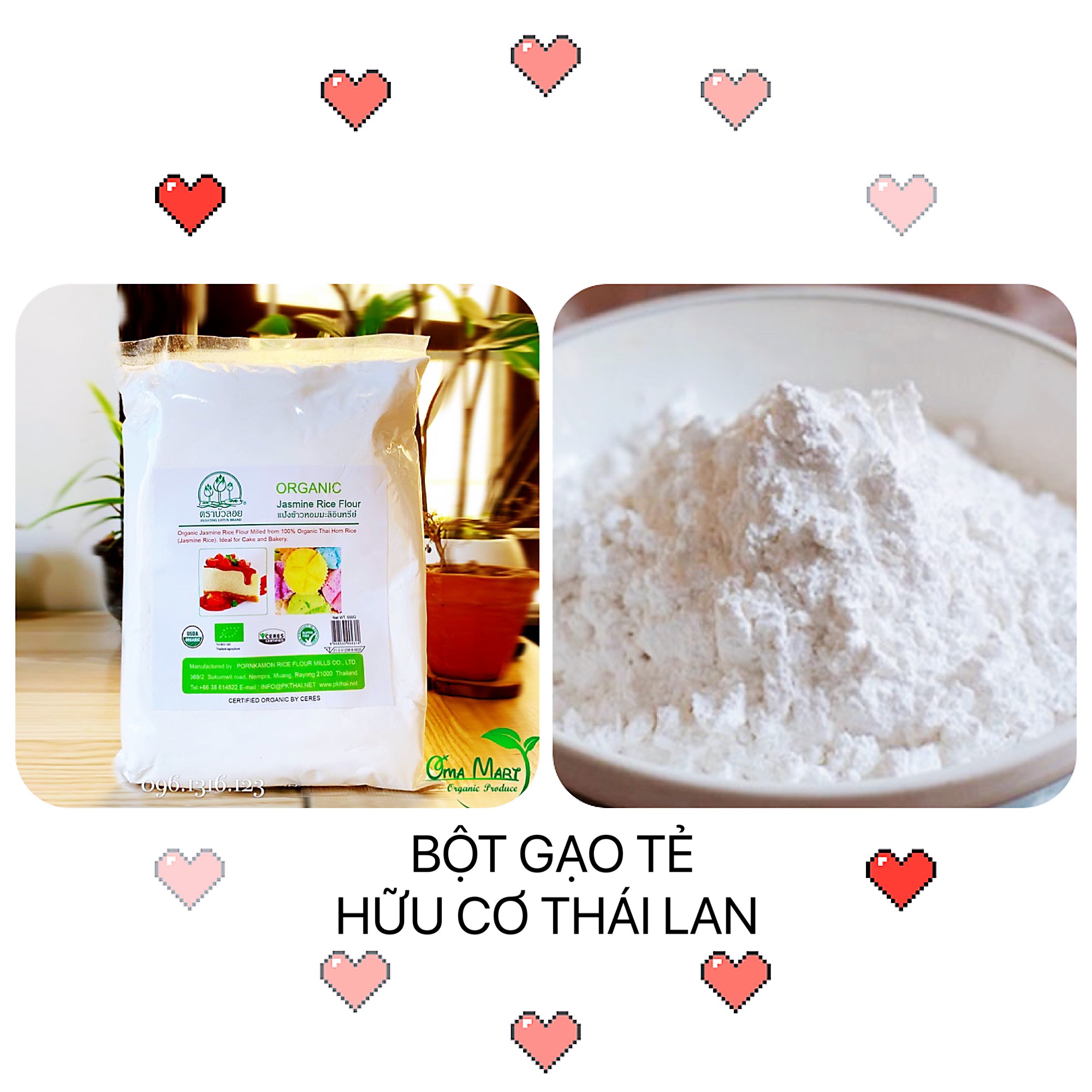 Bột gạo tẻ Jasmine Hữu Cơ ( Xay Ướt ) Thái Lan 500g