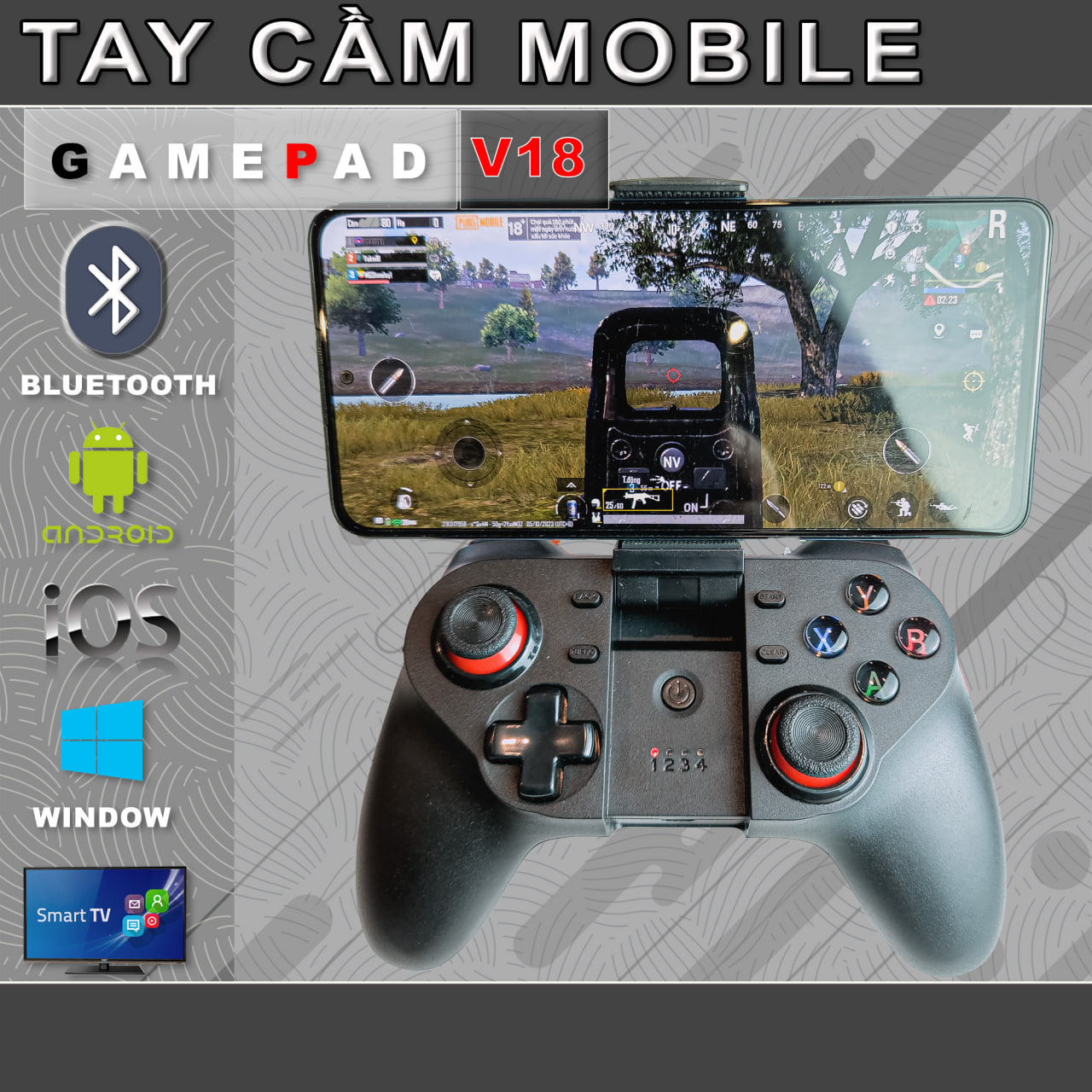 Tay Cầm Chơi Mobile Game V18 - Bluetooth, Led, Có Rung