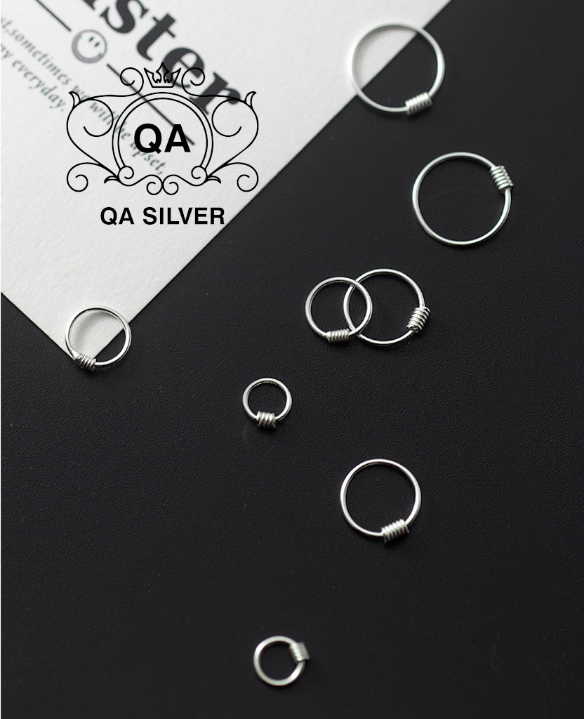 Khuyên tai bạc 925 lò xo bông vòng tròn cuộn nam nữ unisex S925 WIRE QA SILVER Earrings EA200403